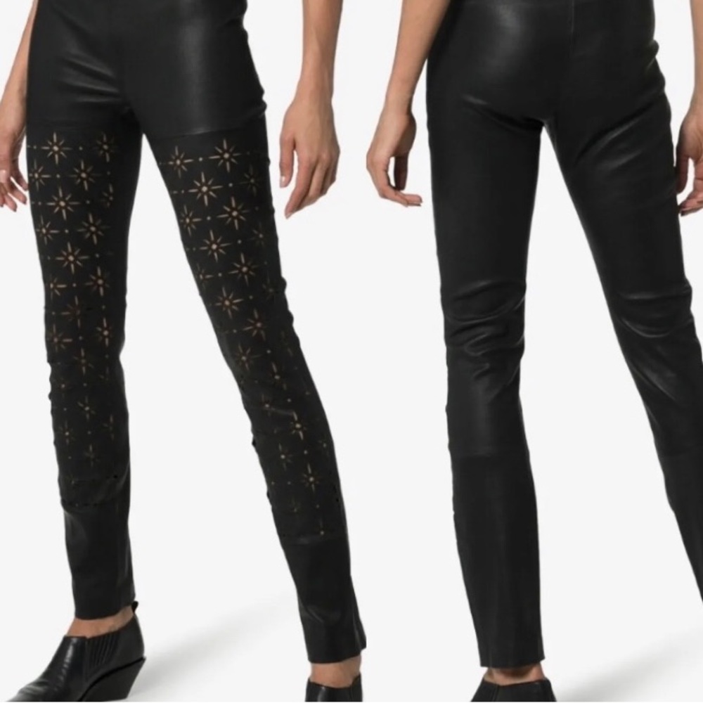 Haider Ackermann Black Leather Laser Cut Leggings Size 36/US Size S - Picture 2 of 10